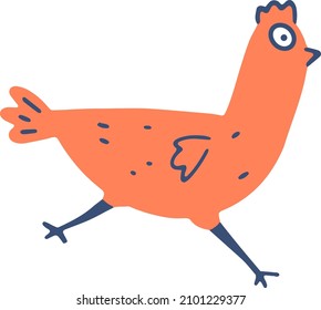 Happy Easter. Lovely Card with Cute Chicken scandinavian style, Sun and Clouds. Funny Pink Bird on a Light Beige Background. Childish Style Easter Party Vector Print for Card, Wall Art, Decoration.

