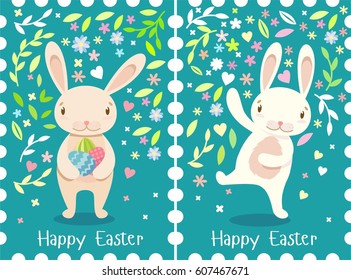 Happy easter. Lovely rabbits. Vector illustration