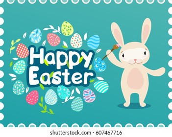 Happy easter. Lovely rabbits. Vector illustration