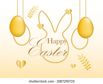 Happy Easter luxury background. Stylish website design. Beautiful greeting and invitation cards, postcards. Silhouette of testicle with bunny ears, symbols of holiday. Cartoon flat vector illustration