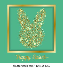 Happy Easter Luxury Greeting Card with Golden Glitter