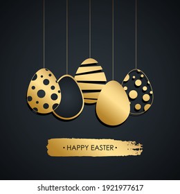 Happy Easter luxury greeting card. Easter holiday invitation template with golden easter eggs. Vector illustration.