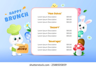 Happy easter menu promotion design for cafe or restaurant. Vector illustration template for festive sale promotion purpose.