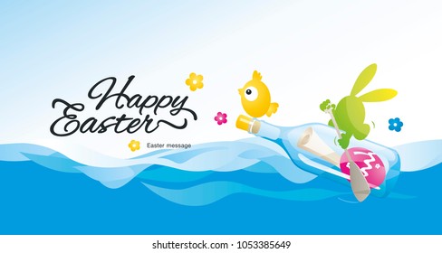 Happy Easter message in the bottle color vector