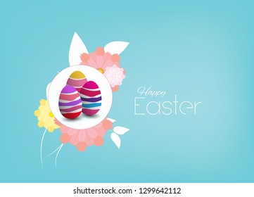 Happy Easter Minimal Style Content with Abstract Colorful Eggs and Flowers Greeting Card Vector Graphic Design