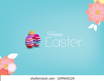 Happy Easter Minimal Style Content with Abstract Colorful Eggs and Flowers Greeting Card Vector Graphic Design