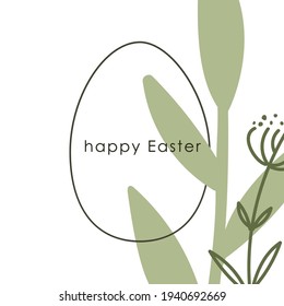 Happy Easter minimalism floral greeting card. Hand drawn vector illustration.