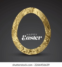 Happy Easter - minimalist easter card with egg cut from golden texture. Simple dark noble original minimalistic easter card with gold accent and place for your text content