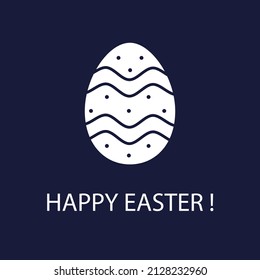 Happy Easter! Minimalist postcard with a painted egg on blue background. Vector illustration in doodle line style.