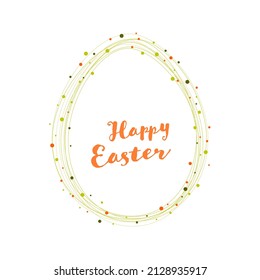 Happy Easter minimalista plantilla de tarjeta blanca con huevo abstracto de Pascua hecho de varios óvalos y puntos de círculo de colores. Plantilla de tarjeta vector de Pascua Mínima con lugar para el texto