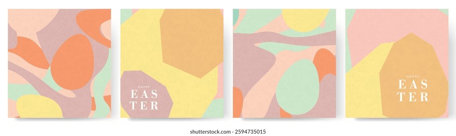 Happy Easter! Modern art minimalist style. Happy Easter banner, poster, greeting card. Easter minimalist design with typography  and eggs in pastel colors.