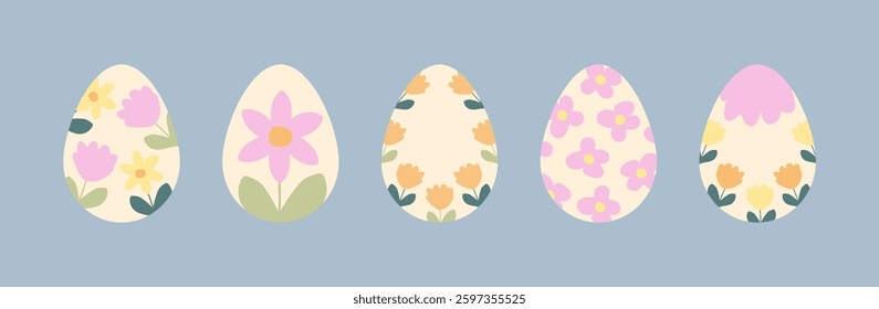 Happy Easter! Modern art minimalist style. Easter minimalist design with eggs in pastel colors.