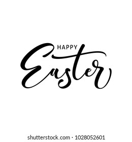 Happy Easter modern brush calligraphy. Ink illustration. Isolated on white background.