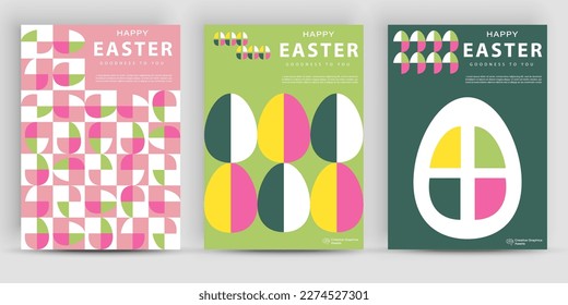 Happy Easter. Modern geometric abstract style. A set of vector Easter illustrations. Easter eggs. Perfect for a poster, cover, or postcard.