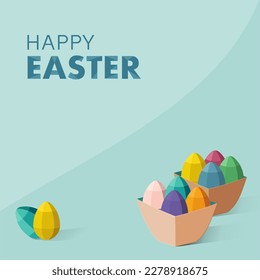 Happy Easter. Modern geometric abstract style background. Basket of eggs. Illustration