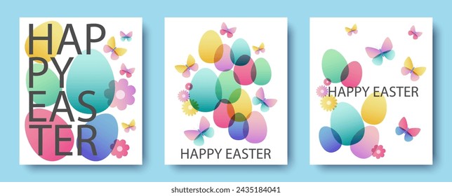 Happy Easter. Modern geometric abstract style. Set of vector Easter illustrations. Easter eggs. The design is suitable for a poster, cover or postcard.