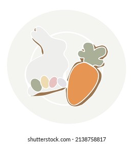 Happy Easter. Modern vector flat illustration for greeting card with easter cookies in the shape of a rabbit and a carrot. Aesthetics of spring. Spring illustration on a white background. Hello april