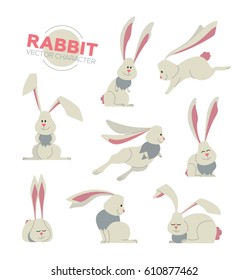 Happy Easter - modern vector set of cartoon animal characters. A holiday gift flyer with rabbit jumping, sitting, lying, turning, smiling and having good time