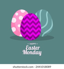 happy easter monday social media greeting template design with vector egg cartoon illustration	