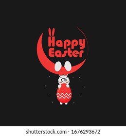 Happy easter. Moon rabbit and easter egg. Illustration vector