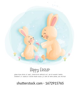 Happy Easter and mother's day concept with cute rabbits. Vector illustratiion