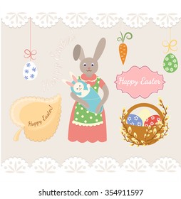 Happy Easter, mrs Bunny and Baby Bunny, Easter accessories