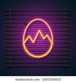 Happy Easter neon background. Cracked egg neon design.