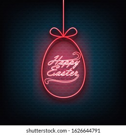 Happy easter neon sign background, Holidays sign.