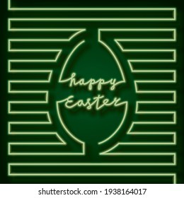 Feliz Año Nuevo Estilo Signo de Pascua Logo de una sola línea con forma de huevo de dibujo de línea y letras - Verde sobre fondo oscuro similar - Diseño de Doodle dibujado a mano