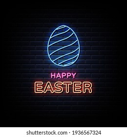 Happy easter neon sign vector. 