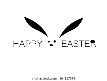 Happy easter nice and simple lettering with a rabbit and an egg on the top of the letter R isolated on white background.