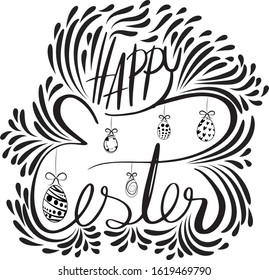Happy easter on background with branches, cute, elegant design for card design, flyer, poster, banner, voucher, web element.hand drawn lettering about easter.
