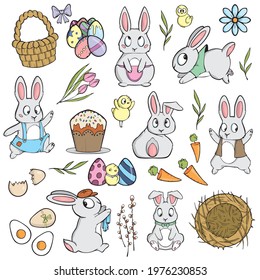 Happy easter  on white background Cute Cartoon Vector illustration