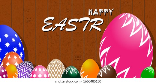 Happy Easter on wooden background.Easter card. Egg vector. Eps10.