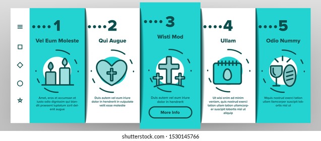 Happy Easter Onboarding Mobile App Page Screen Vector Icons Set Thin Line. Egg And Bunny, Church And Tulip Celebrity Easter Details Concept Linear Pictograms. Religion Holiday Contour Illustrations