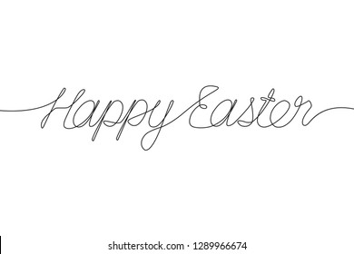 Happy Easter one line inscription. Continuous line drawing lettering for Easter holyday decorations. Vector illustration.