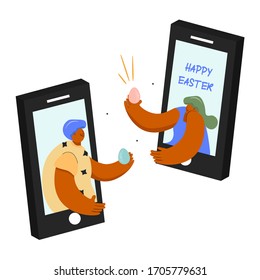 Happy easter. Online celebration. Easter eggs. Easter in the period of self-isolation. Bright vector flat easter concept.