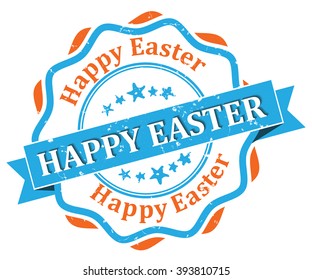 Happy Easter! - orange blue grunge label. Print colors used