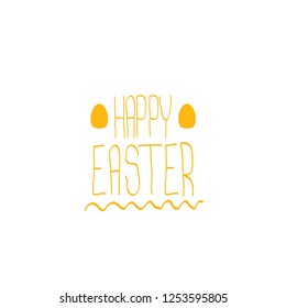happy easter orange text lettering isolated on white. vector Happy Easter doodle typography background with greeting text and egg.