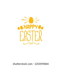 happy easter orange text lettering isolated on white. vector Happy Easter doodle typography background with greeting text and egg.