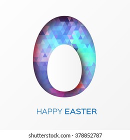 Happy Easter origami  paper egg on blue polygonal background. Applique Vector design illustration