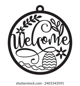 Happy Easter Ornament 3D Illustration for Laser cut file, Easter bunny, Every bunny welcome, He is risen, Welcome Easter, Spring is in the air