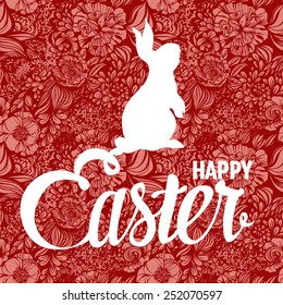 Happy Easter ornate lettering greeting card with floral background