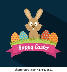happy easter over blue background vector illustration