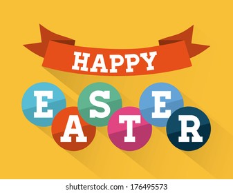 happy easter over orange background vector illustration