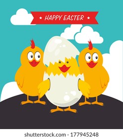 happy easter over   sky  background vector illustration