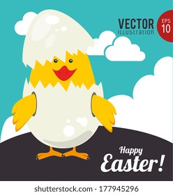 happy easter over   sky  background vector illustration