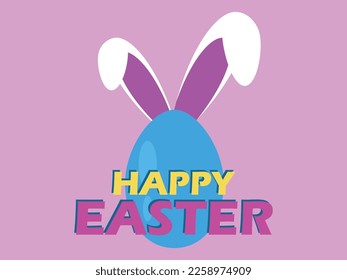 Happy Easter. Painted egg with bunny ears on a pink background. Design for greeting card, banners and posters. Vector illustration