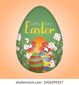 Happy Easter,  Easter painted egg greeting banner, card, poster, background, flyer, brochure, templates