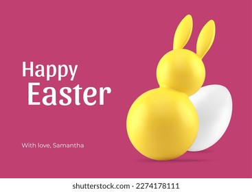 Happy Easter painted striped golden chicken egg 3d greeting card design template realistic vector illustration. Traditional Christianity festive holiday eggshell premium bauble congratulations decor